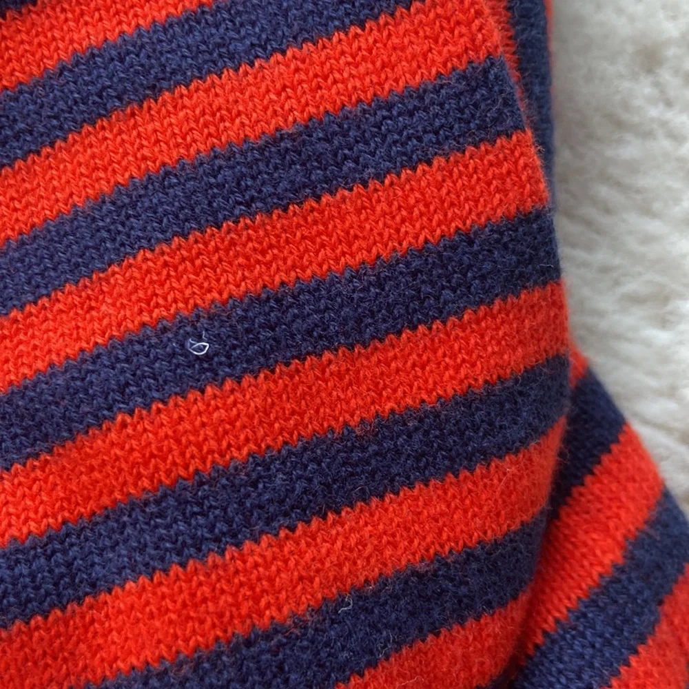 Gymboree girls striped sweater orange red and navy blue ruffle neck size M 7/8